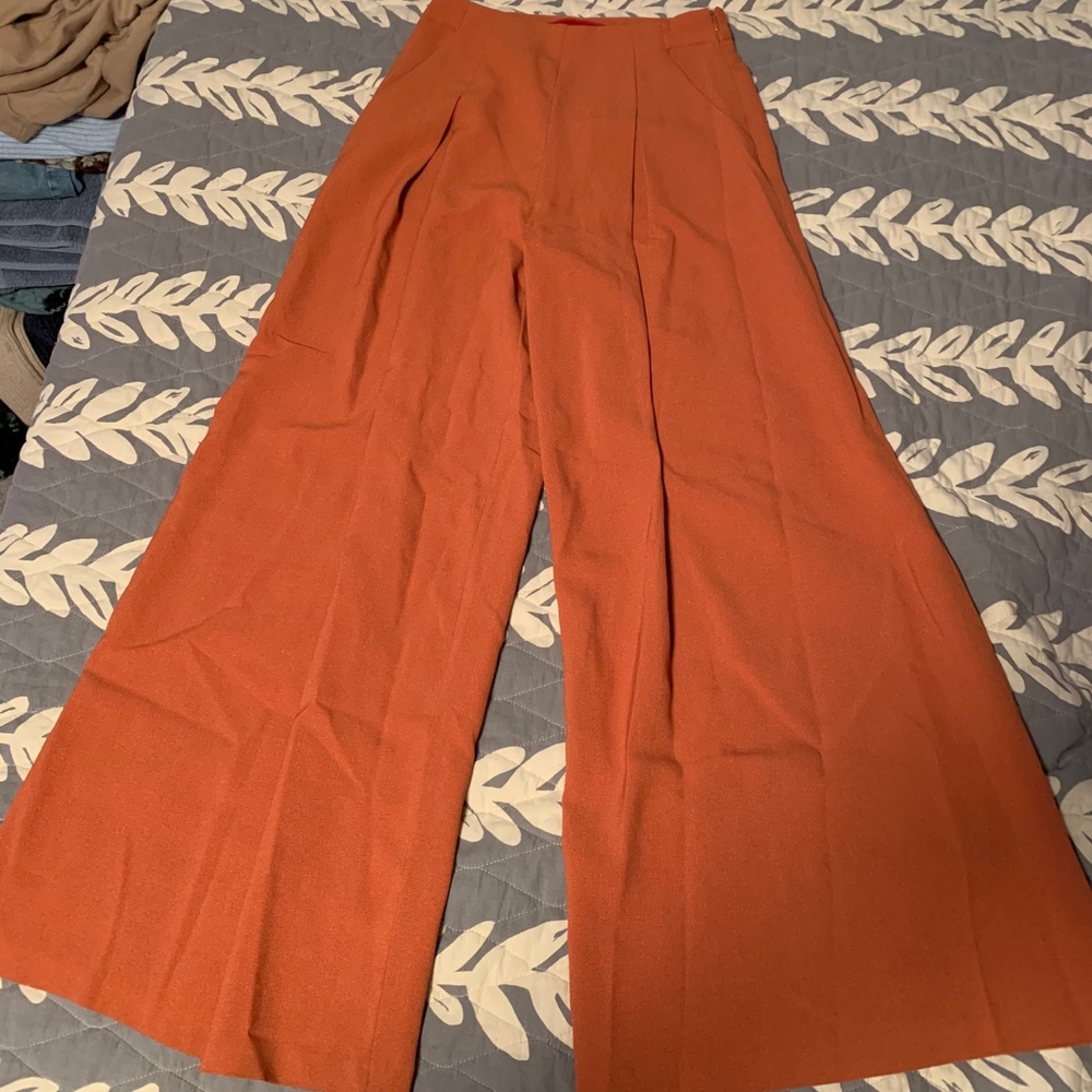 Rust wide leg flare pants